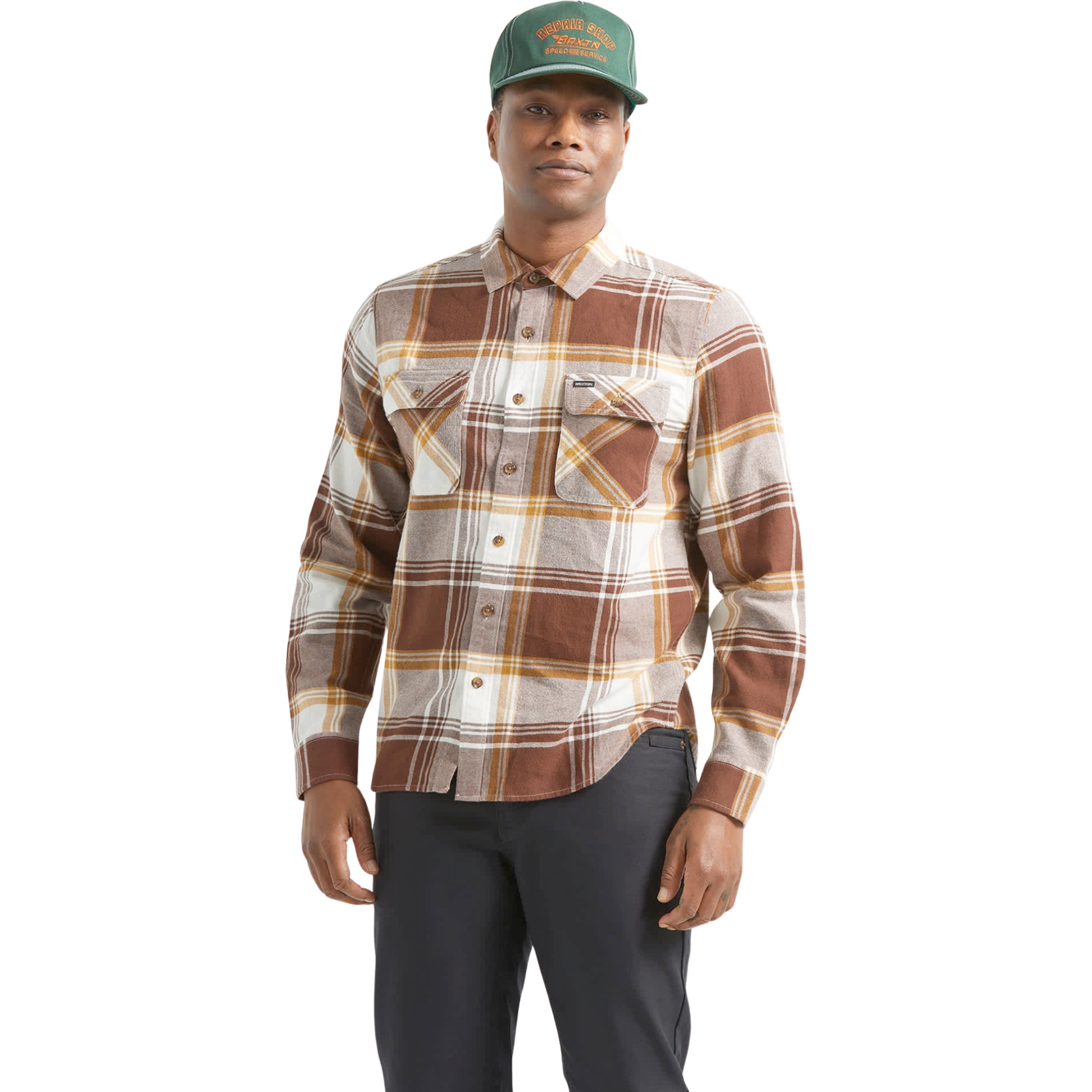 2026 Brixton Mens Bowery Lightweight Ultra Flannel 01391 - Chocolate / Off White